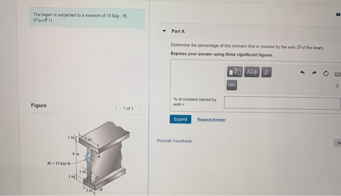 Solved The Beam Is Subjected To A Moment Of 15 Kip. Ft. | Chegg.com