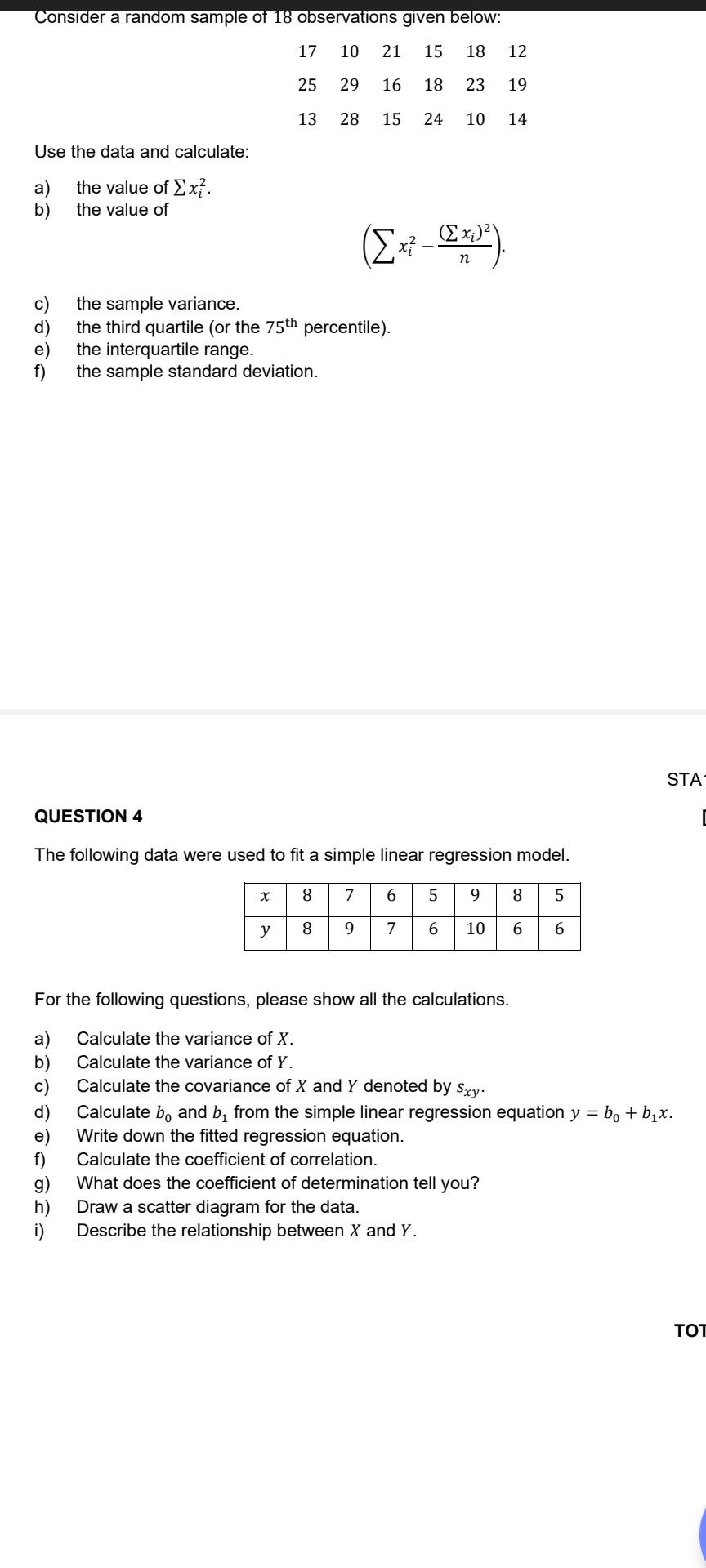 Solved Consider a random sample of 18 observations given | Chegg.com