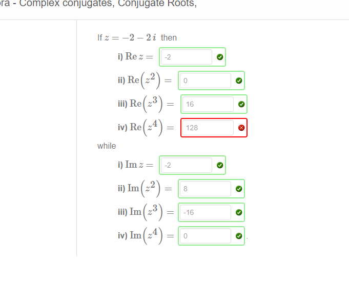 How Do I Find Re(z^4), ﻿my Answer Is 128 ﻿but It 