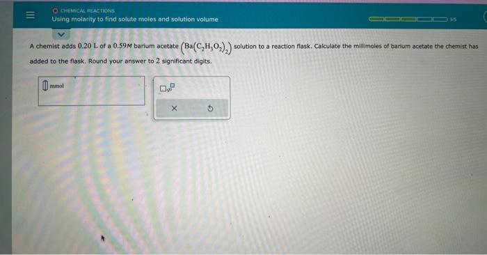 Solved A chemist adds 0.20L of a 0.59M barium acetate | Chegg.com