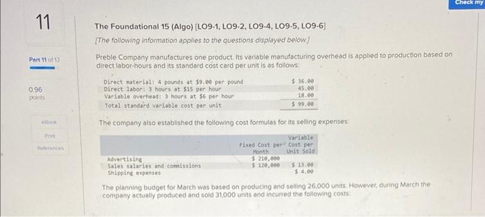 Solved 11 Part 11 of 13 0,96 points eBook Print References | Chegg.com