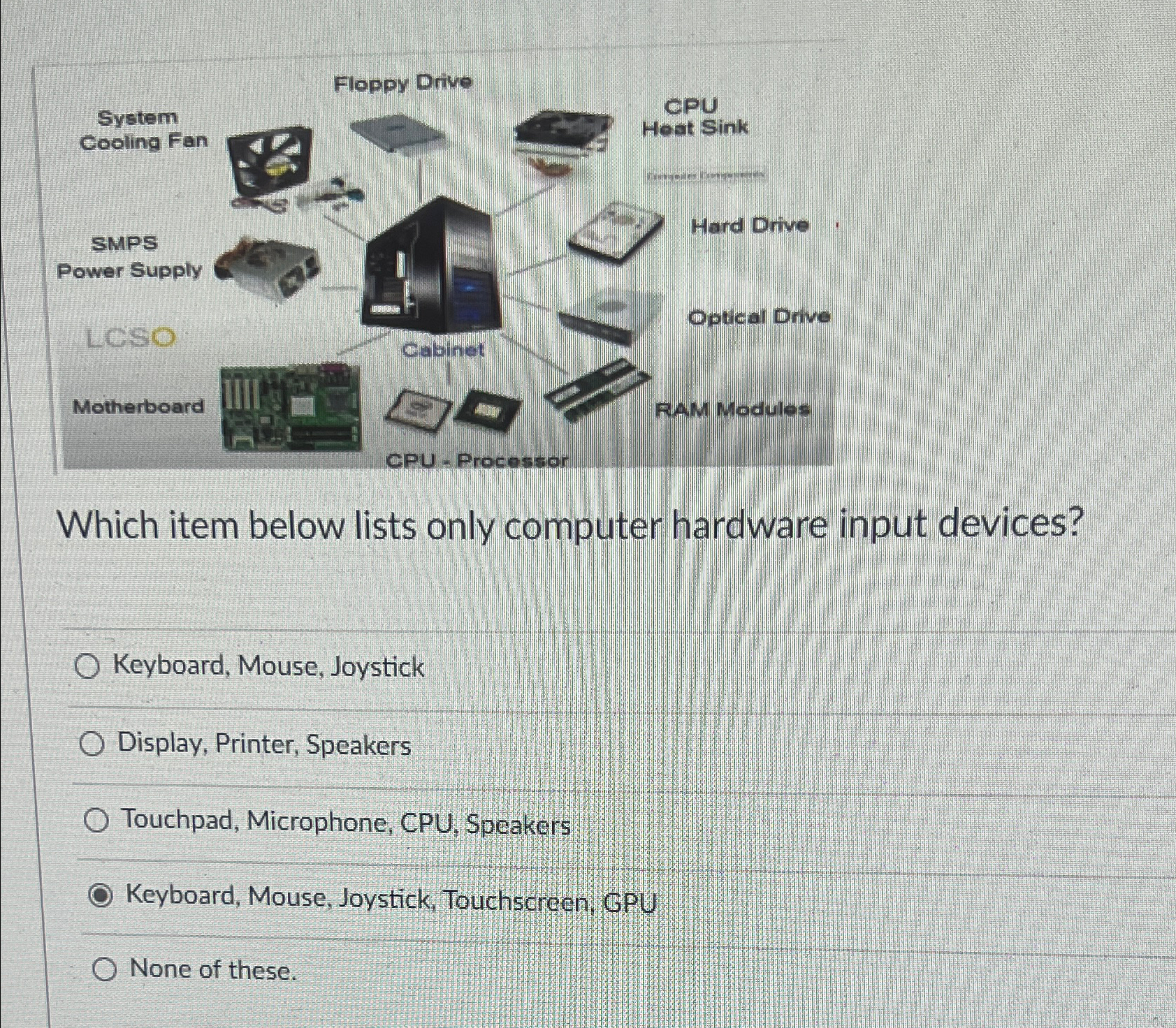 Solved Which item below lists only computer hardware input | Chegg.com