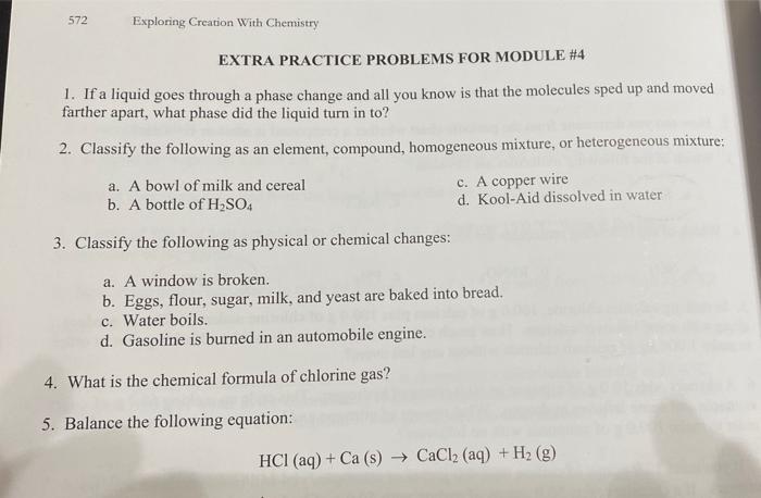 Solved 572 Exploring Creation With Chemistry EXTRA PRACTICE | Chegg.com