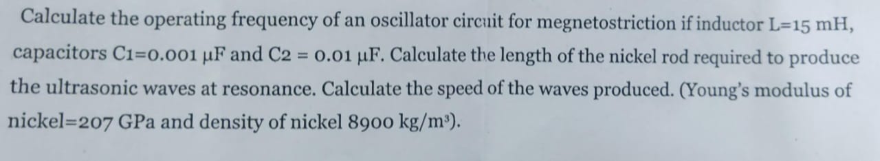 Solved Calculate the operating frequency of an ﻿oscillator | Chegg.com