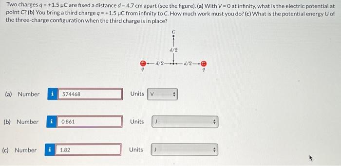 Solved Two Charges Q=+1.5μC Are Fixed A Distance D=4.7 Cm | Chegg.com