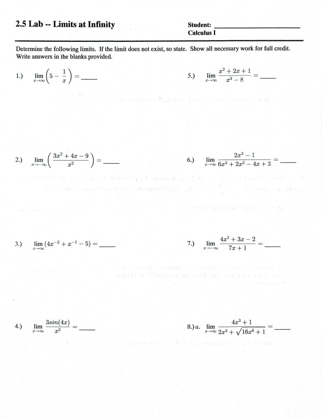 Solved 2.5 Lab -- Limits at Infinity Student: Calculus I | Chegg.com