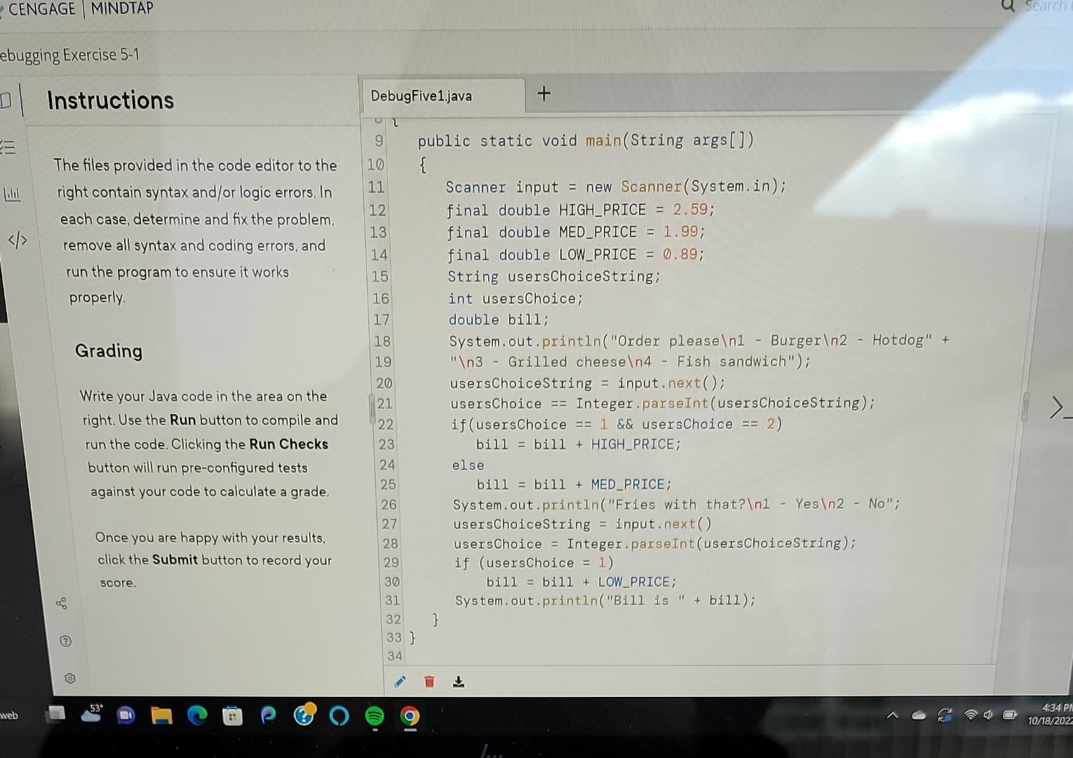 Solved Instructions CENGAGE | MINDTAP Debugging Exercise | Chegg.com