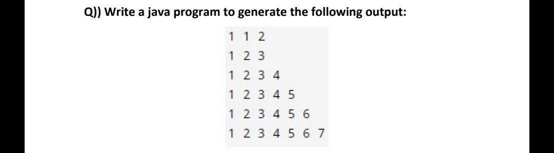 Solved Q)) Write a java program to generate the following | Chegg.com