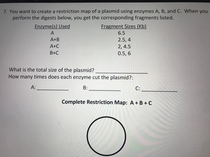 Solved 7. You want to create a restriction map of a plasmid | Chegg.com