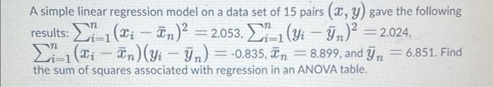 Solved A - A simple linear regression model on a data set of | Chegg.com