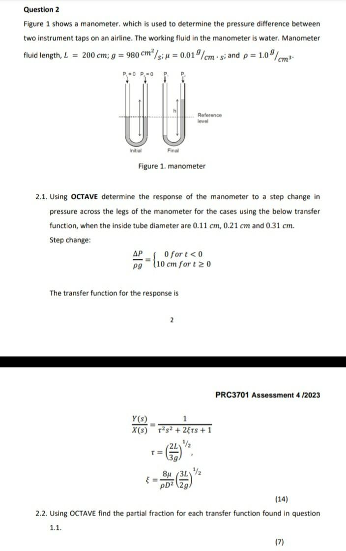Solved Question 2 Figure 1 shows a manometer. which is used