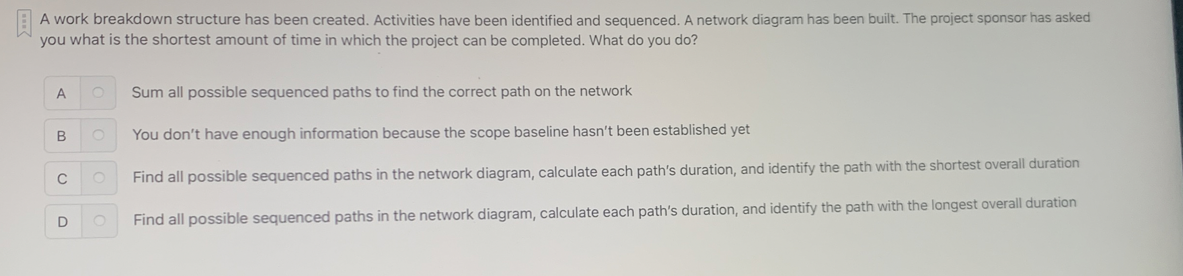 Solved A work breakdown structure has been created. | Chegg.com