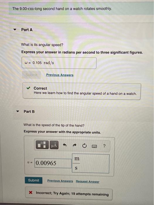 Solved The 9.00cmlong second hand on a watch rotates