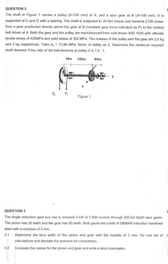 Solved QUESTION 2 The shaft in Figure 1 carries a pulley | Chegg.com