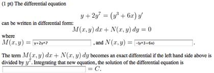 Solved The Differential Equation Y 2y7 Y3 6x Y Can Chegg Com