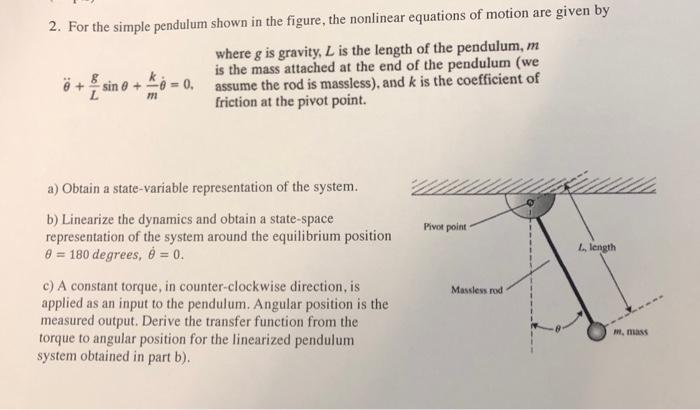 Solved 2. For the simple pendulum shown in the figure, the | Chegg.com