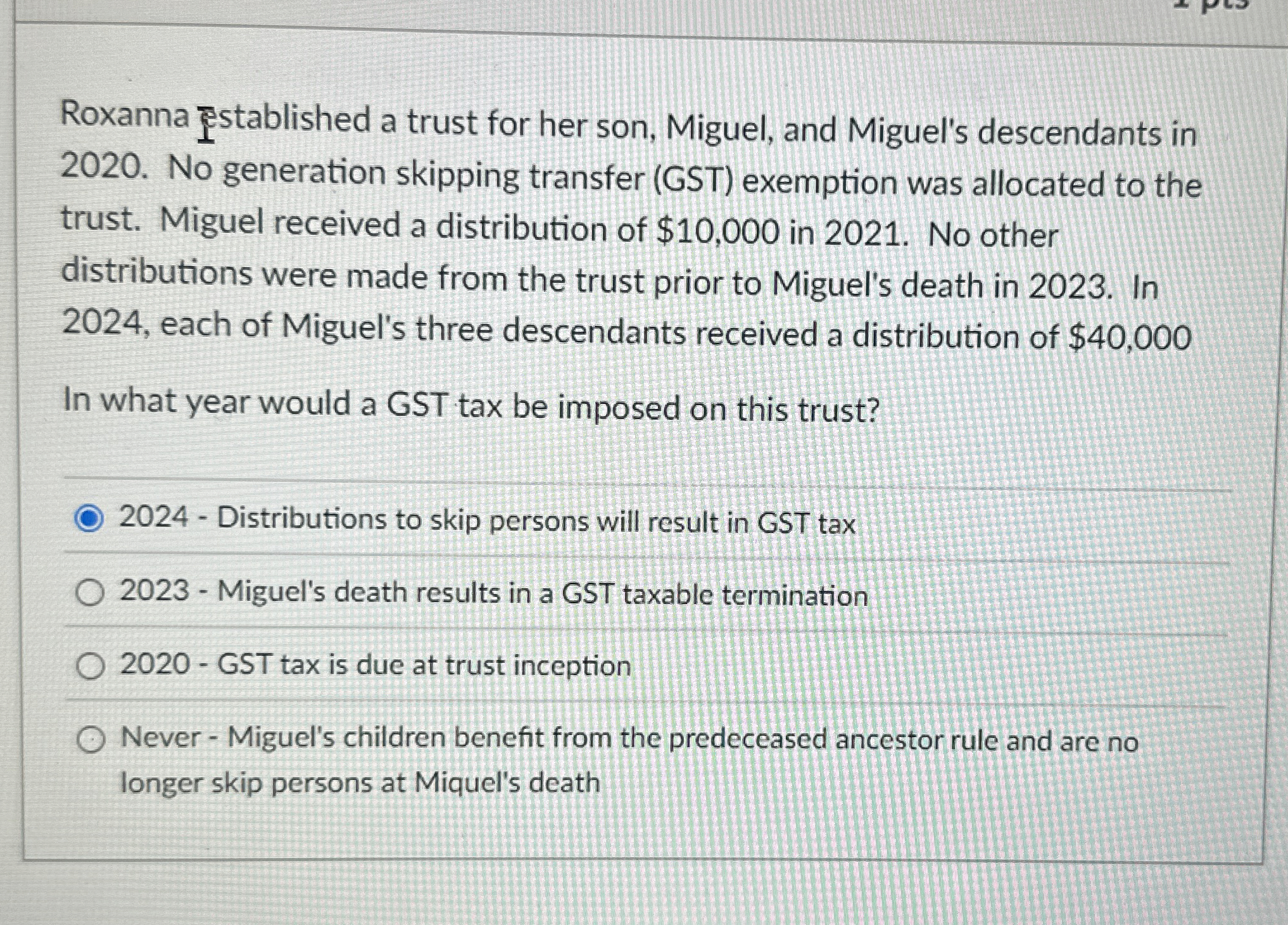 Solved Roxanna established a trust for her son, Miguel, and 
