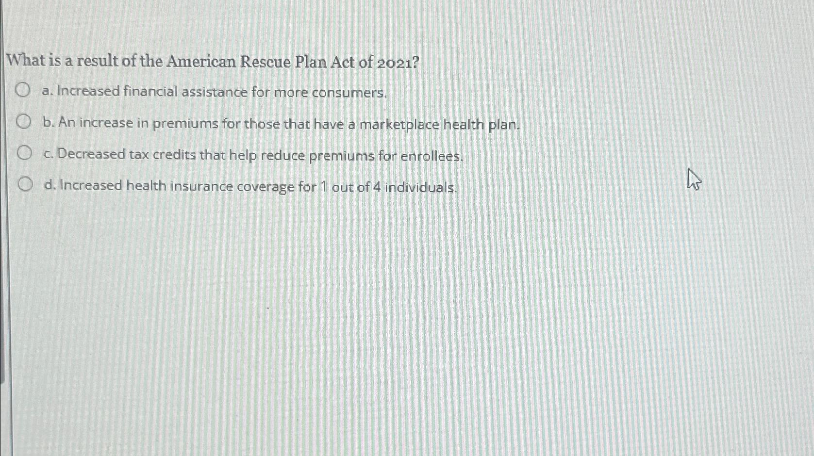 Solved What Is A Result Of The American Rescue Plan Act Of | Chegg.com