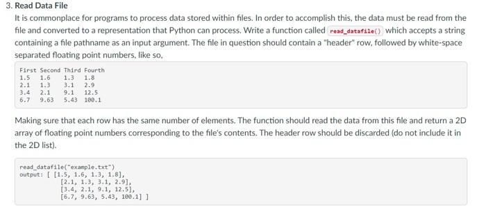 Solved 3. Read Data File It is commonplace for programs to | Chegg.com