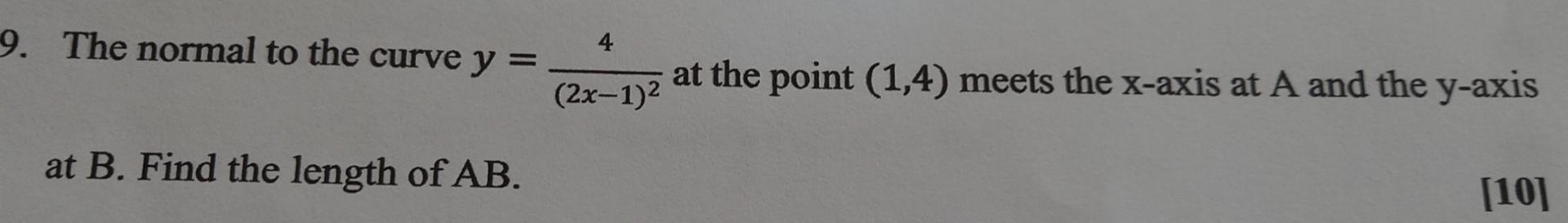 Solved 4 9. The normal to the curve y = at the point (1,4) | Chegg.com