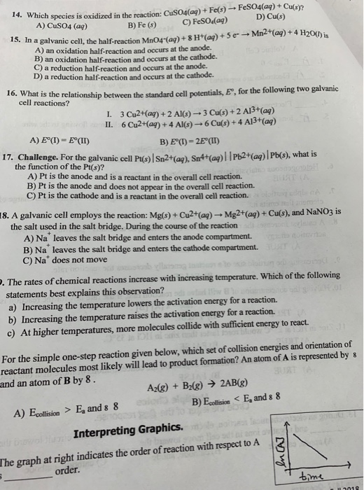 Solved A) CuSO4 (aq) Which species is oxidized in the | Chegg.com