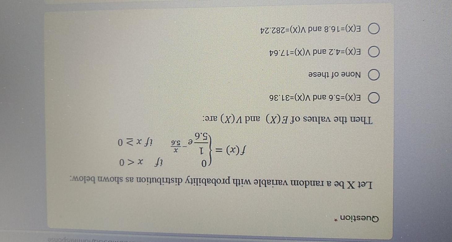 Solved Response * Question Let X be a random variable with | Chegg.com