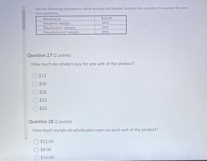 Solved Use The Following Information About Pricing And | Chegg.com