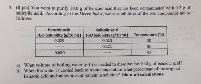 Solved 3 8 Pts You Want To Purify 10 0 G Of Benzoic Acid Chegg Com