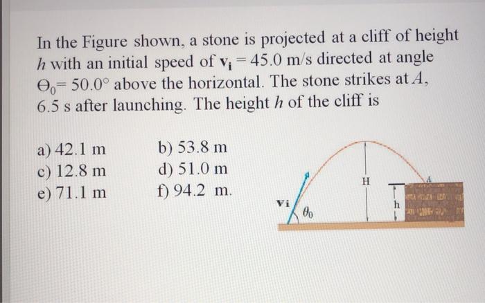 Solved In the Figure shown, a stone is projected at a cliff | Chegg.com