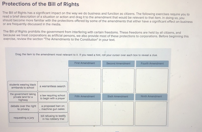 Solved Protections Of The Bill Of Rights The Bill Of Rights | Chegg.com