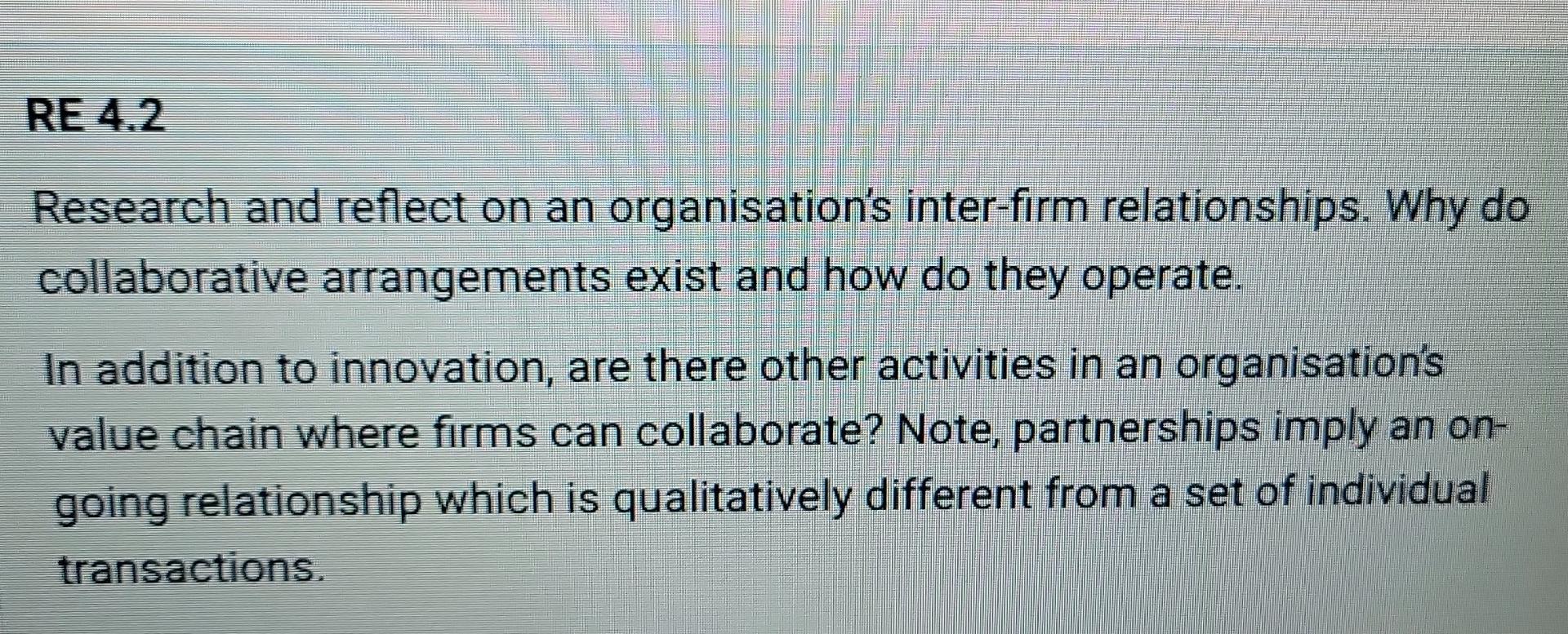 Solved Research And Reflect On An Organisation's Inter-firm | Chegg.com