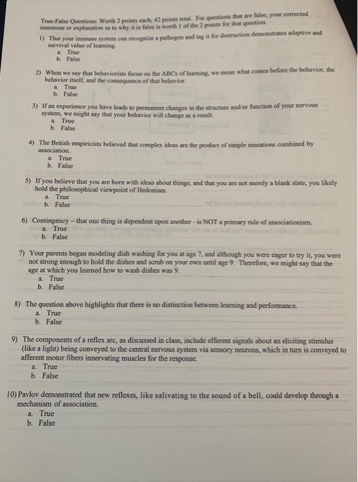 Solved True False Questions Worth 2 points each: 42 points | Chegg.com