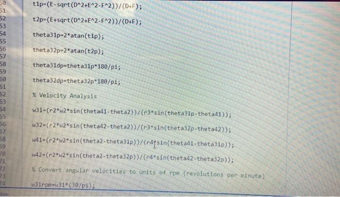 Solved theta32p=2*atan( t2p); theta31dp=theta31p*180/pi; | Chegg.com