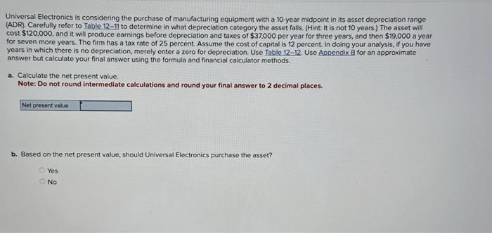 Solved Universal Electronics is considering the purchase of | Chegg.com