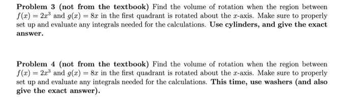 Solved Problem 3 (not from the textbook) Find the volume of | Chegg.com