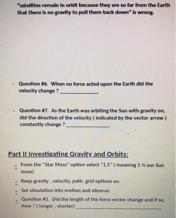 Solved Lab Gravity and Orbits Objective A primarily