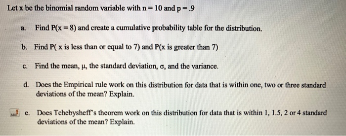 Solved Let x be the binomial random variable with n=10 and p | Chegg.com