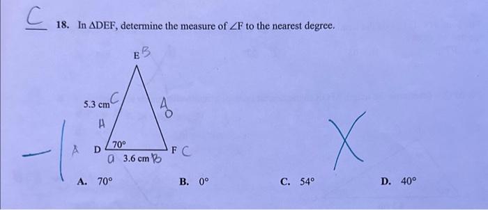 Solved 18. In DEF, determine the measure of ∠F to the | Chegg.com