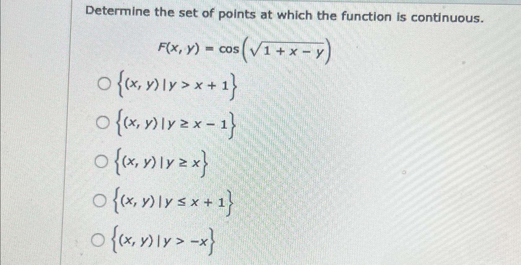 Solved Determine the set of points at which the function is | Chegg.com