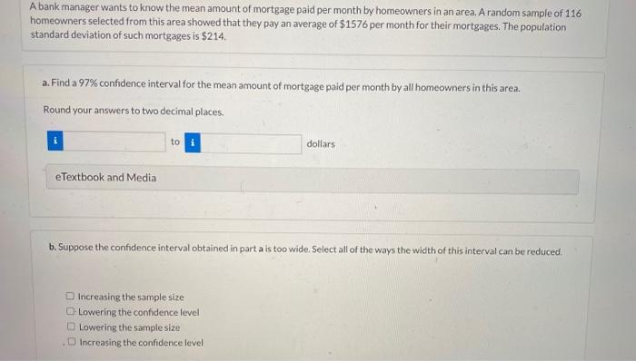Solved A bank manager wants to know the mean amount of | Chegg.com