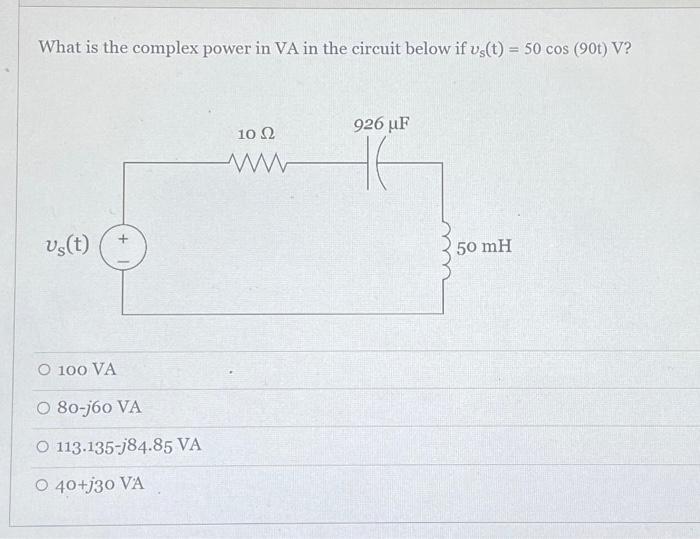 Solved What is the complex power in VA in the circuit below | Chegg.com