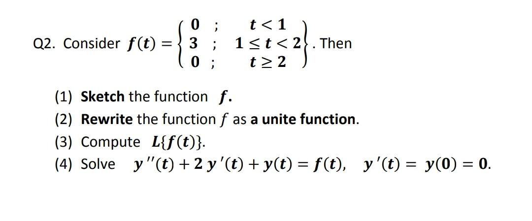 Solved Q2. Consider f(t) 0 3 ; 0 t