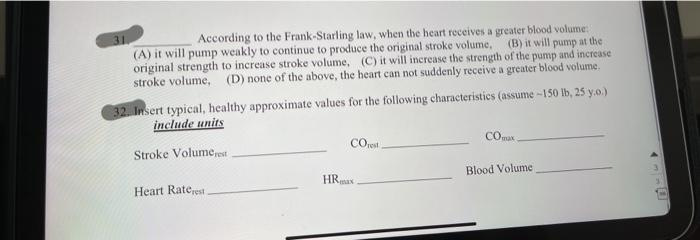 According to the Frank Starling law, when the heart receives a greater blood volume (A) it will pump weakly to continue to pr
