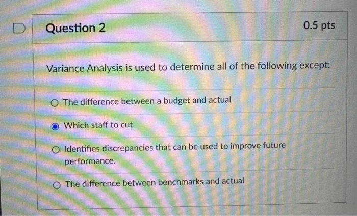 Solved Variance Analysis is used to determine all of the | Chegg.com