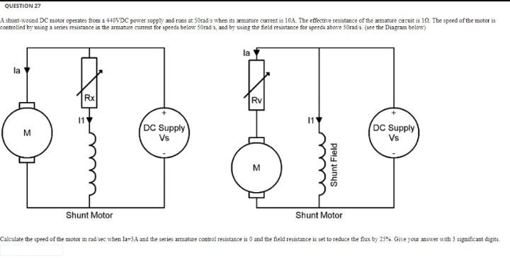 Solved QUESTION 27 A shunt-wound DC motor operates from a | Chegg.com