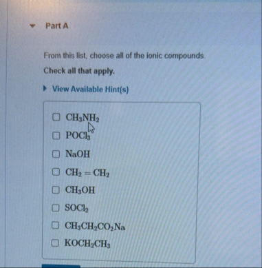 Solved Part AFrom this list, choose all of the ionic | Chegg.com