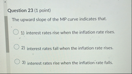 Solved Question 23 (1 ﻿point)The upward slope of the MP | Chegg.com