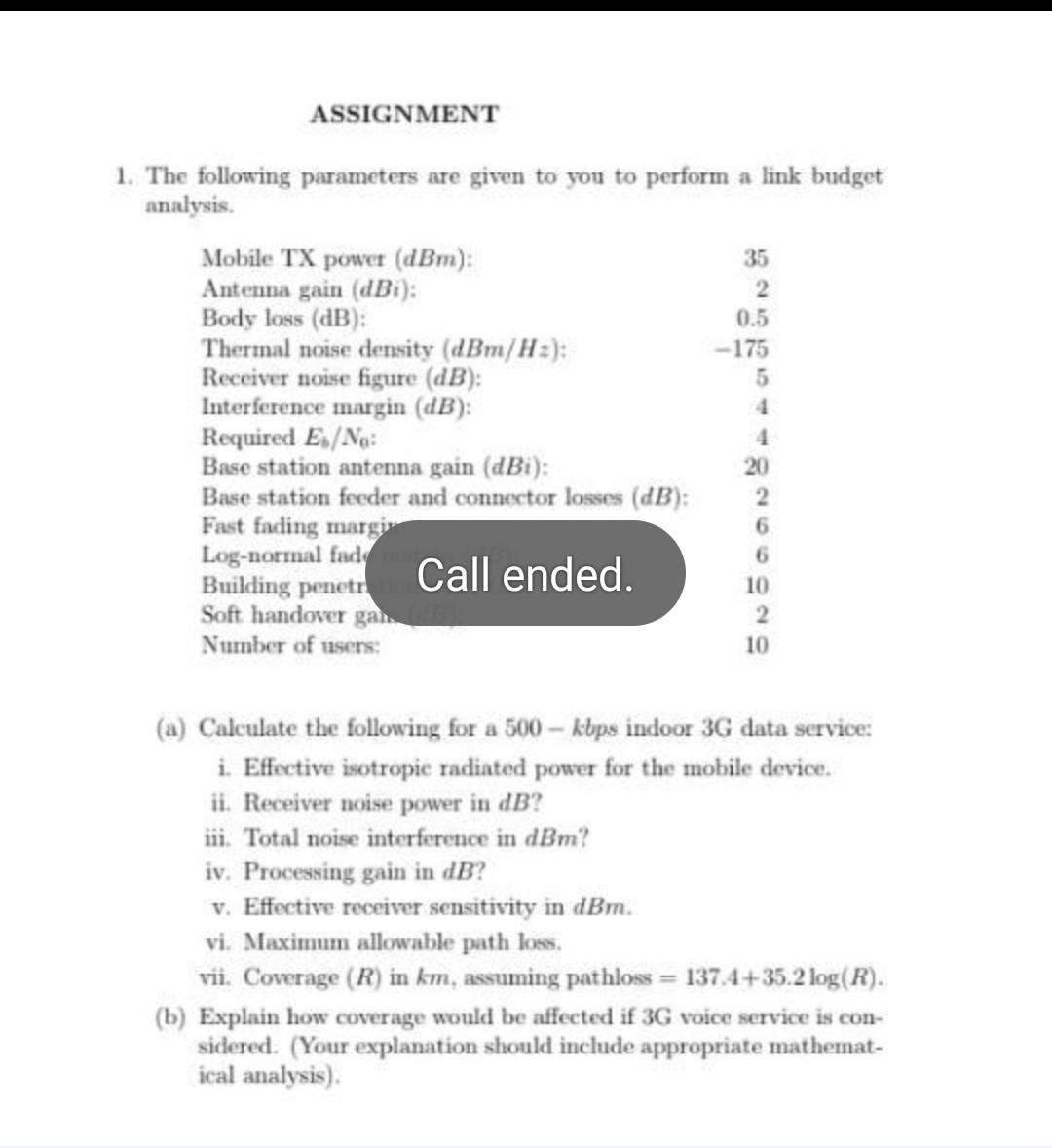 Solved ASSIGNMENT 1. The Following Parameters Are Given To | Chegg.com