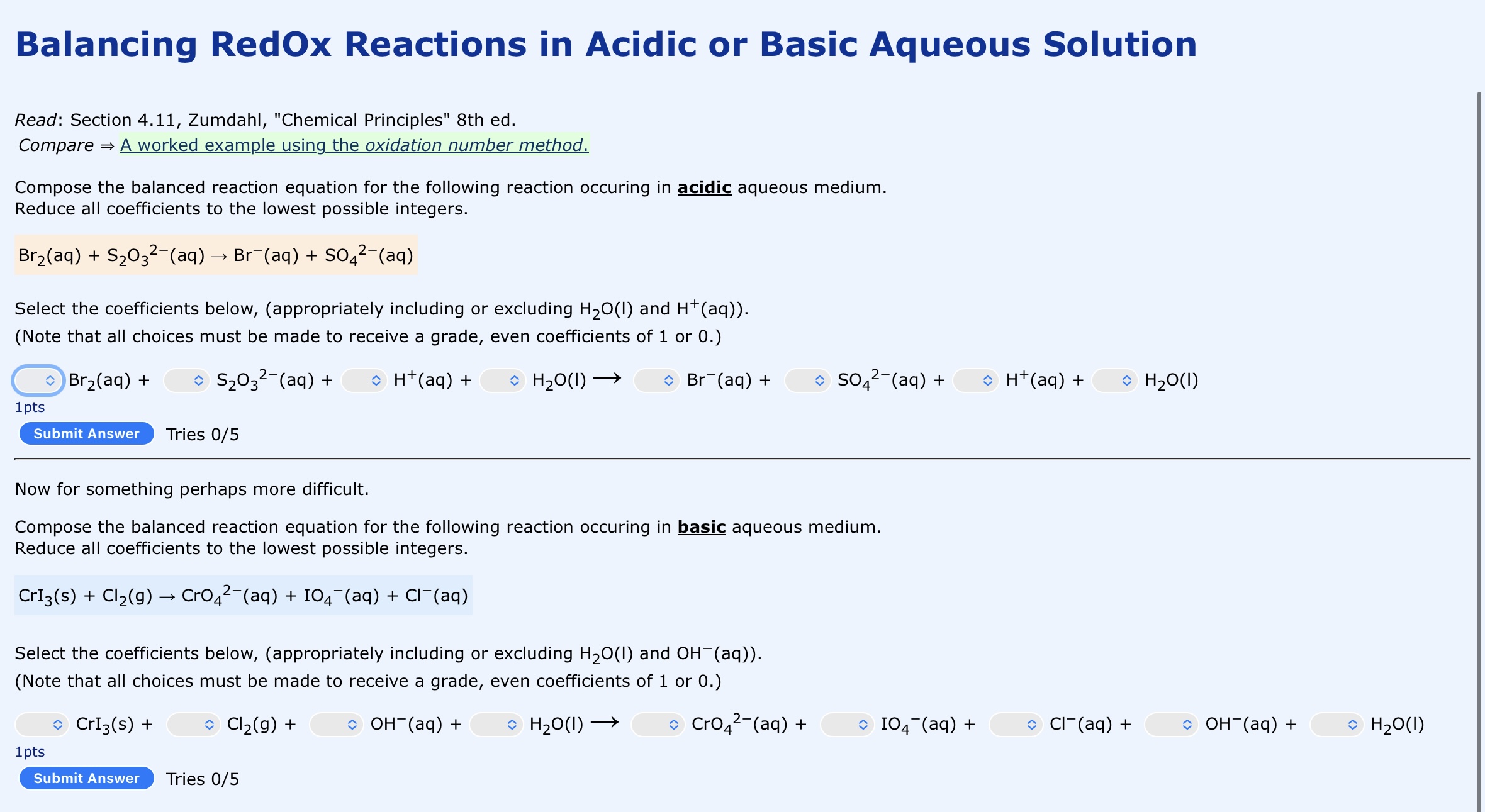 Solved Balancing RedOx Reactions in Acidic or Basic Aqueous | Chegg.com