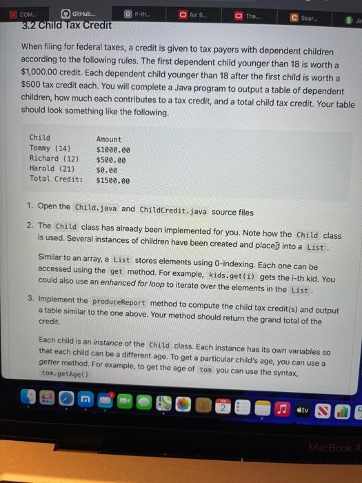 Solved For S The C Sear N Com Github 3 2 Child Tax Chegg Com